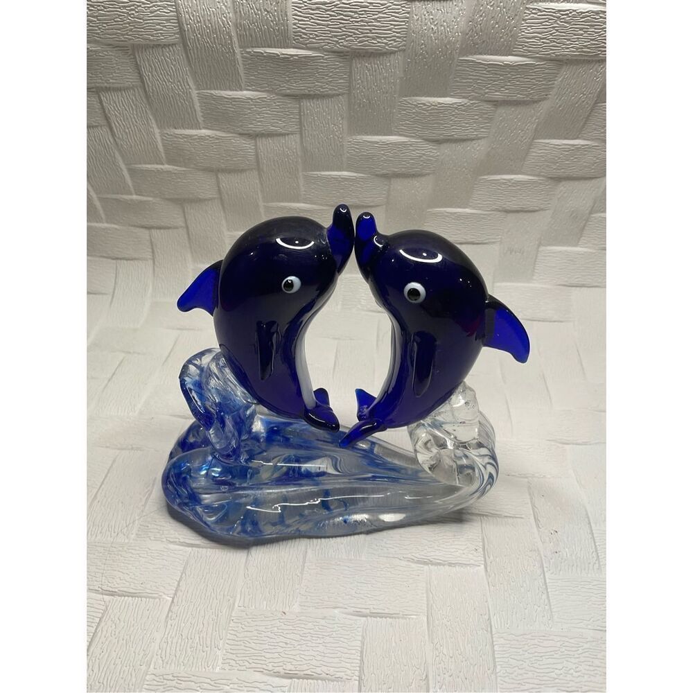Vintage Crystal Dolphins Figurine Glass Hand Blown Sea‎ Animal Sculpture SeaLive - Picture 2 of 10